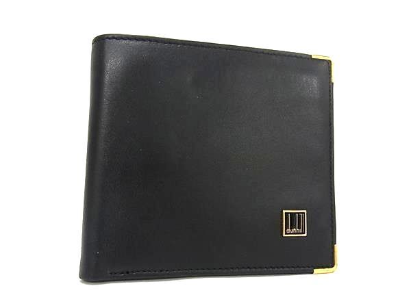 1円 ■極美品■ dunhill ダンヒル レザー 二つ折り 財布 ウォレット 小銭入れ 札入れ メンズ ブラック系 BJ1764_画像1