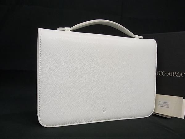 1円 ■美品■ GIORGIO ARMANI ジョルジオアルマーニ レザー クラッチバッグ セカンドバッグ メンズ オフホワイト系 BK0413_画像1