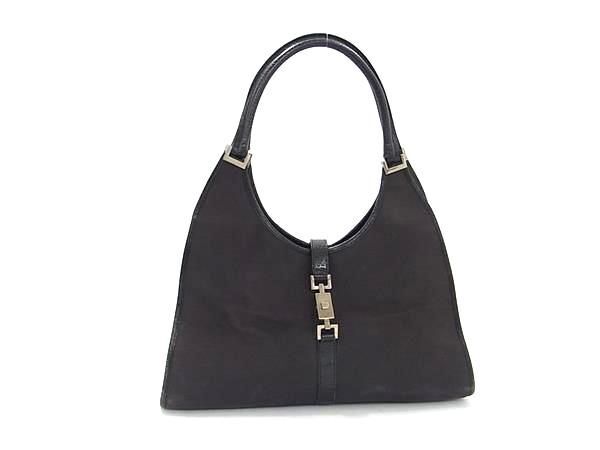 1円 GUCCI グッチ 002 1066 2123 ジャッキー キャンバス×レザー ハンドバッグ ショルダー 肩掛け ブラック系 AY1542_画像1