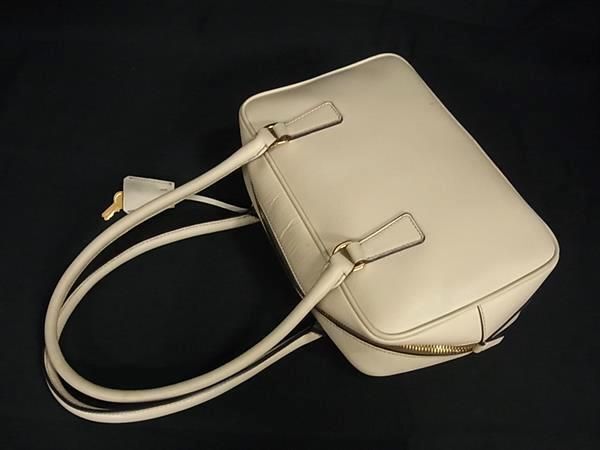 1円 ■美品■ PRADA プラダ BL0189 サフィアーノレザー トートバッグ ショルダーバッグ レディース ライトベージュ系 AW3455_画像3