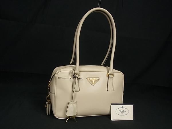 1円 ■美品■ PRADA プラダ BL0189 サフィアーノレザー トートバッグ ショルダーバッグ レディース ライトベージュ系 AW3455_画像1