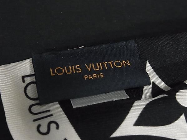 1円 LOUIS VUITTON ルイヴィトン M77468 バンドークロワジヨン シルク100% リボンスカーフ ツイリー ブラック系×ピンク系 AV8365_画像3