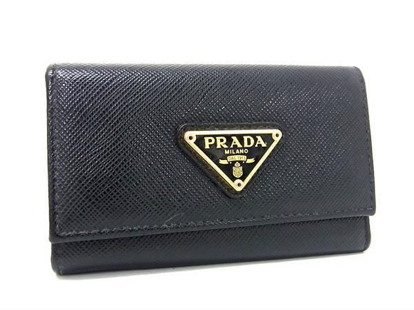 1円 ■美品■ PRADA プラダ サフィアーノレザー 6連 キーリング キーケース 鍵入れ レディース メンズ ブラック系 FC0729_画像1