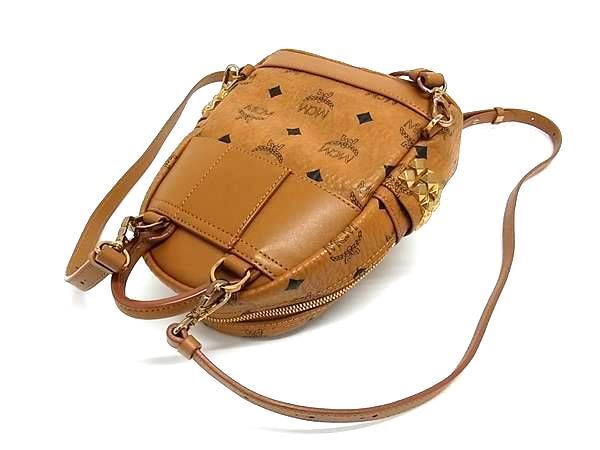 1円 ■新品同様■ MCM エムシーエム ヴィセトス柄 レザー ロックスタッズ リュックサック デイパック バックパック ブラウン系 FA1356_画像3