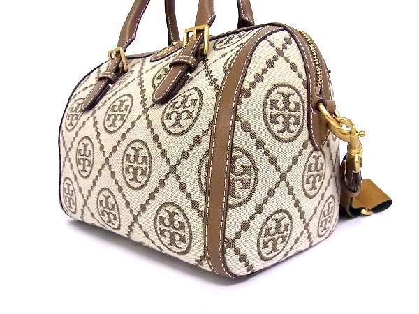 1円 ■新品■未使用■ TORY BURCH トリーバーチ Tモノグラム キャンバス 2WAY バレルバッグ ハンドバッグ ショルダー ベージュ系 V8270Uオ_画像3