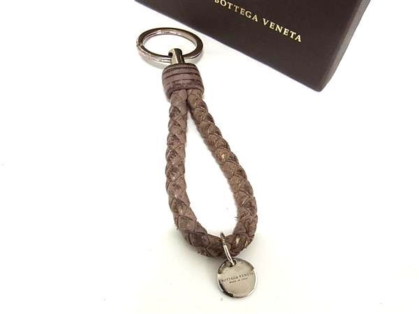 1円 BOTTEGA VENETA ボッテガヴェネタ イントレチャート レザー キーホルダー キーリング レディース メンズ ブラウン系 BJ1590の画像1