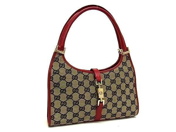 1円 ■美品■ GUCCI グッチ 002 1068 001013 ジャッキー GG柄 GGキャンバス ハンドバッグ トート ショルダー 肩掛け レッド系 FC0154_画像1