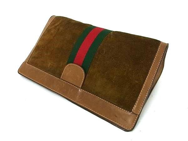 1円 GUCCI グッチ オールドグッチ ヴィンテージ シェリーライン スエード クラッチバッグ セカンドバッグ ブラウン系 BF7316_画像2