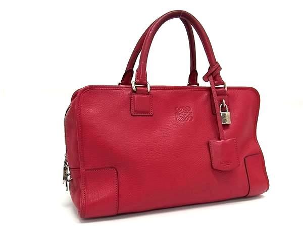 1円 ■美品■ LOEWE ロエベ アナグラム アマソナ36 レザー ハンドバッグ トートバッグ レディース レッド系 FC2557_画像1