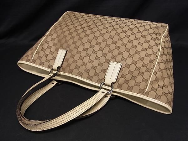 1円 GUCCI グッチ 113022 002214 GG柄 GGキャンバス×レザー トート ハンドバッグ ショルダー 肩掛け ブラウン系×アイボリー系 CD1418_画像3