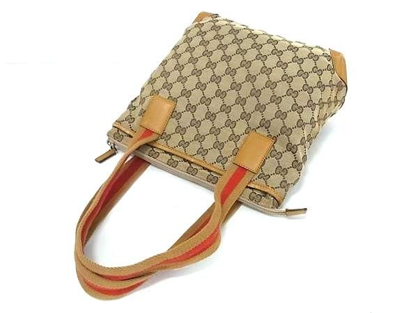 1円 GUCCI グッチ 019 0402 3754 GG柄 GGキャンバス×レザー トート ハンドバッグ ショルダー レディース ブラウン系×オレンジ系 FC2356_画像3