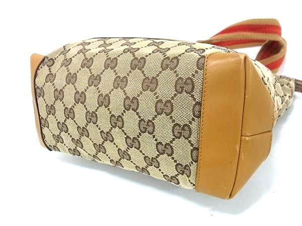 1円 GUCCI グッチ 019 0402 3754 GG柄 GGキャンバス×レザー トート ハンドバッグ ショルダー レディース ブラウン系×オレンジ系 FC2356_画像4