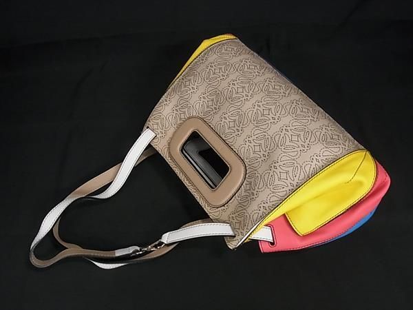 1円 ■美品■ LOEWE ロエベ アナグラム kite PVC×レザー 2WAY ハンドバッグ ショルダー 肩掛けかばん レディース マルチカラー FC2579_画像3