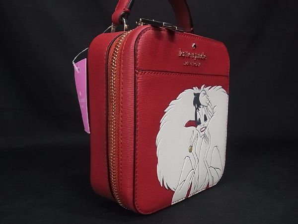 1円 ■新品■未使用■ kate spade ケイトスペード K8097 ヴィランズ クルエラ レザー 2WAY ハンドバッグ ショルダー レッド系 BC5475の画像2