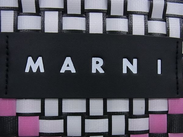 1円 ■新品同様■ MARNI マルニ フラワーカフェ ピクニック PVC ハンドバッグ トートバッグ レディース ホワイト系×ブラック系 CB0372の画像9