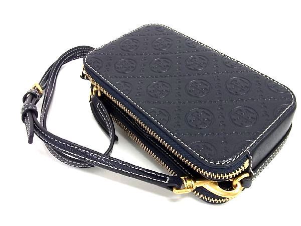 1円 ■新品同様■ TORY BURCH トリーバーチ レザー クロスボディ ショルダーバッグ ポシェット レディース ネイビー系 AP6143の画像5