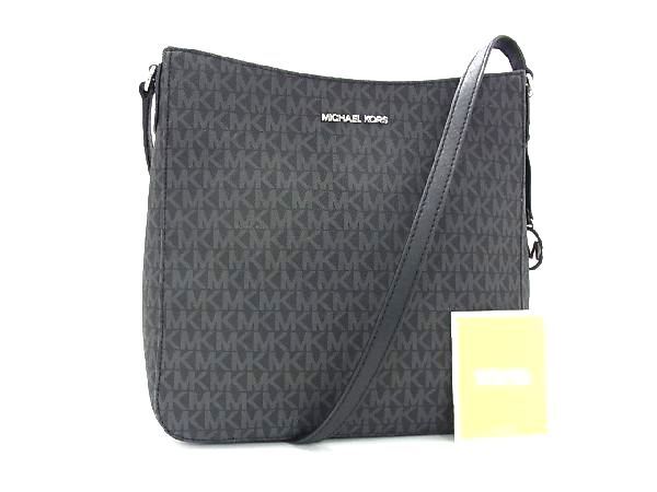 1円 ■新品■未使用■ MICHAEL KORS マイケルコース MK柄 PVC クロスボディ ショルダーバッグ 斜め掛けかばん ブラック系 BF3548の画像1