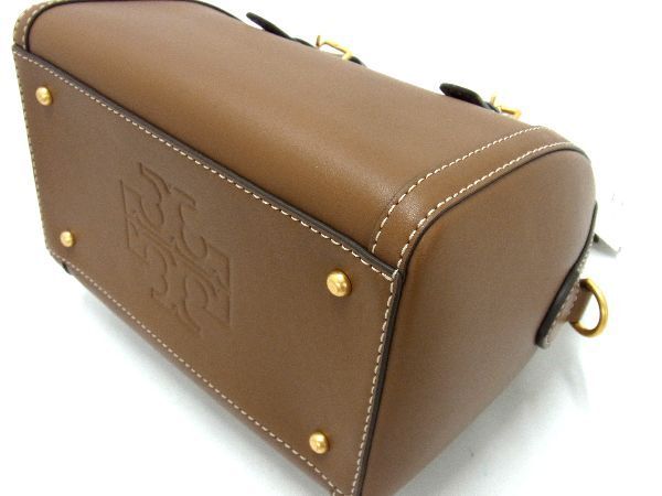 1円 ■新品同様■ TORY BURCH トリーバーチ バレル レザー 2WAY ハンドバッグ ミニボストン ショルダー レディース ブラウン系 AU0861の画像6