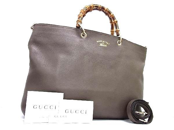 1円 ■極美品■ GUCCI グッチ 323664 バンブー レザー 2WAY ハンドバッグ ショルダーバッグ レディース グレージュ系 AN2245の画像1