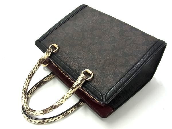 1円 ■新品■未使用■ COACH コーチ CD701 シグネチャー レザー 2WAY トート ハンドバッグ ショルダー ダークブラウン系AV1289の画像5