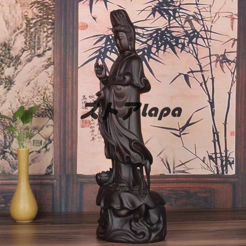 推薦作 高さ30cm木彫仏像 仏教美術 精密細工 木彫り　黒檀木 観音菩薩像　仏像　置物 L5_画像2
