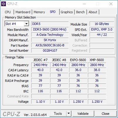 XPG DDR5-5600 16GBx2枚 計32GB メモリ 動作確認済 1_画像5