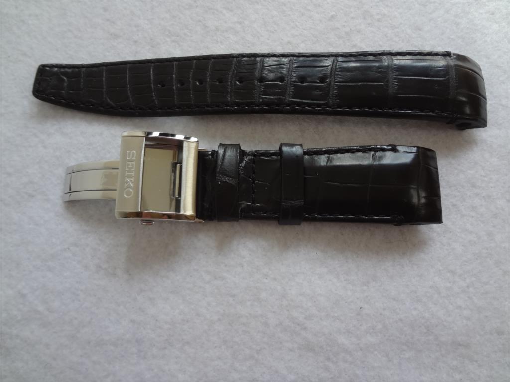 SEIKO 純正 腕時計 バンド アストロン クロコダイル レザーベルト 22mm SBXB061 SBXB093 SSE061J1 用 黒 ブラック Dバックル付