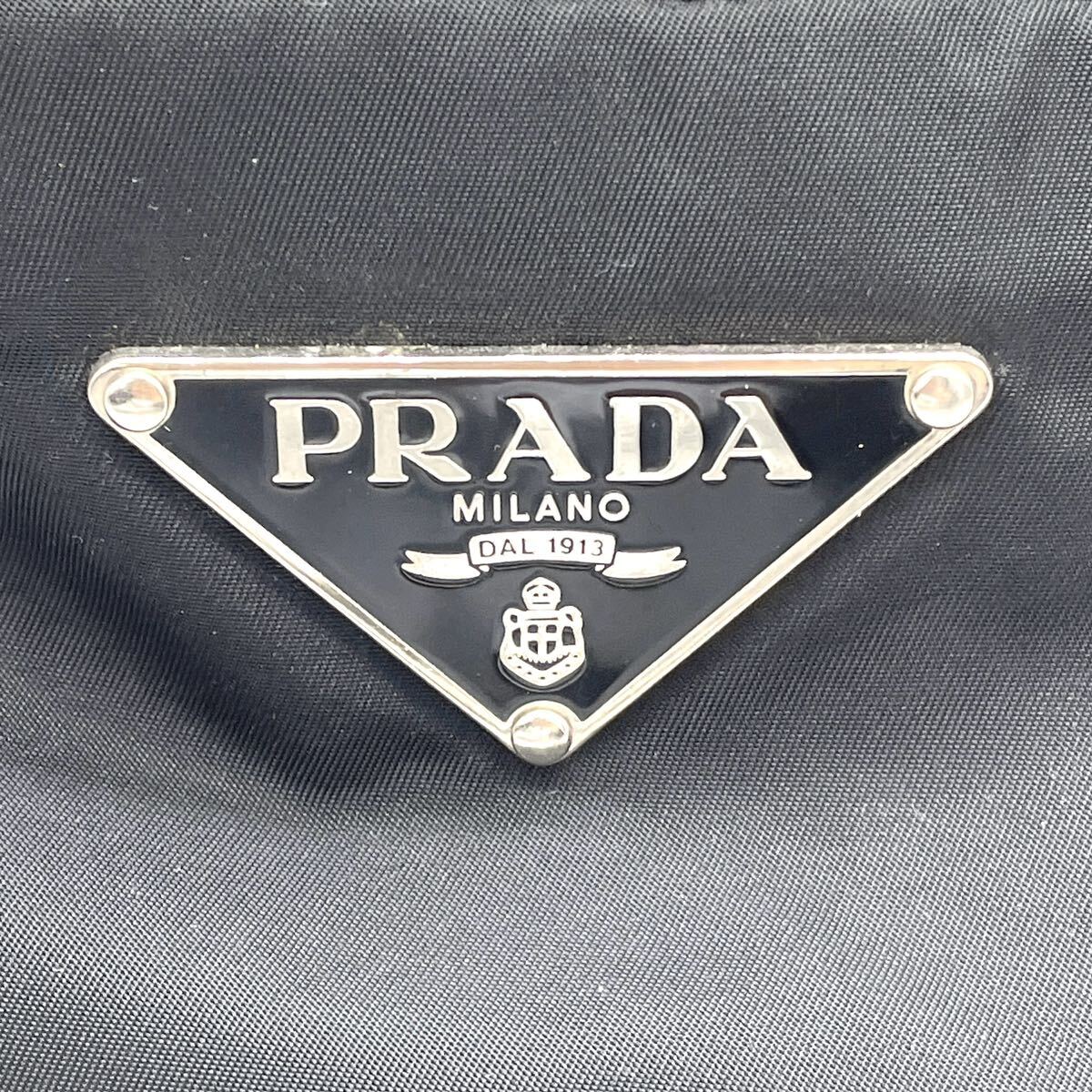 1円 美品 PRADA プラダ テスートナイロン レザー ブラック トートバッグ ショルダー 肩掛け ロゴプレート SV金具 _画像6