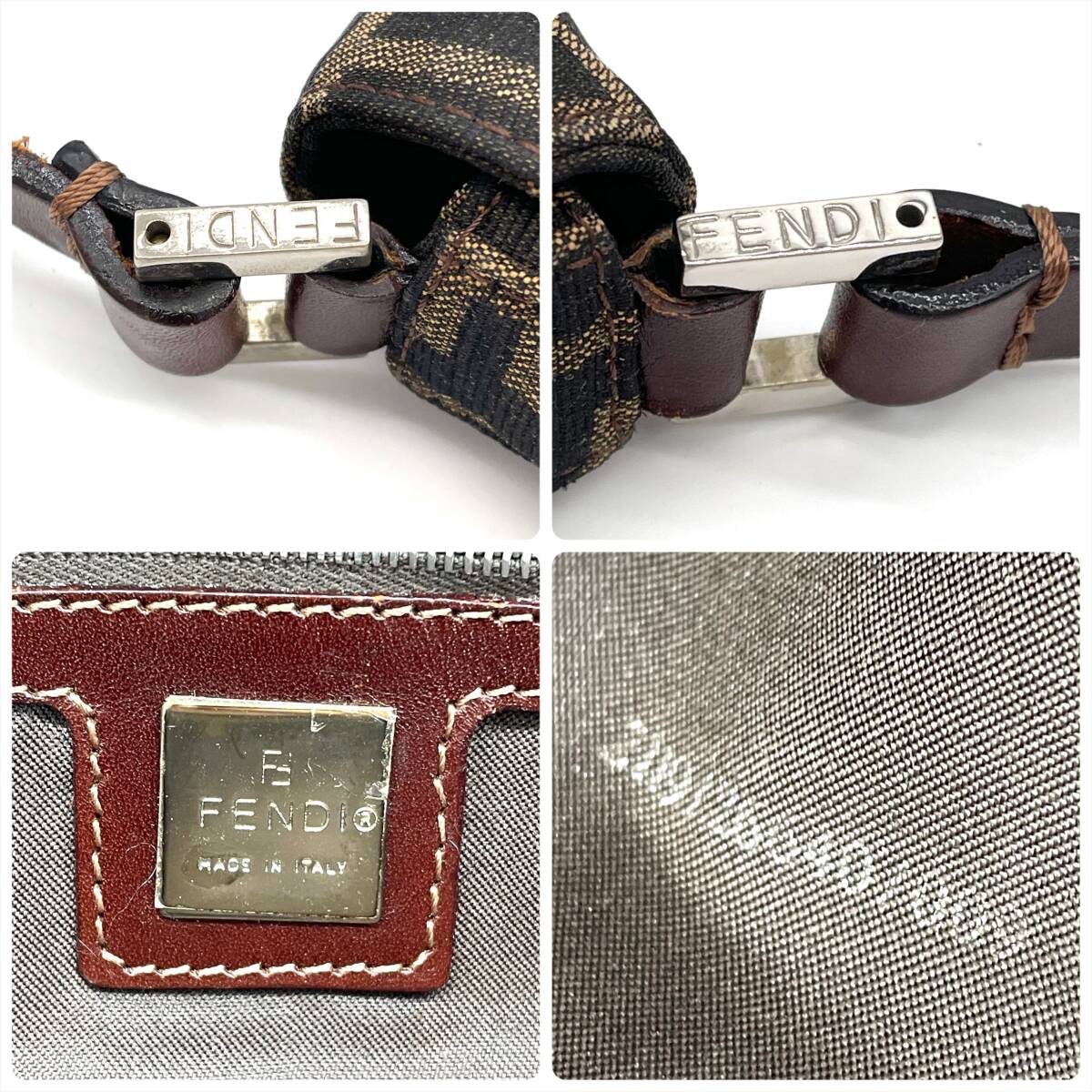 1円 美品 FENDI フェンディ ズッカ柄 ズッカ ワンショルダー 肩掛け ハンドバッグ マンマバケット キャンバス レザー SV金具の画像9