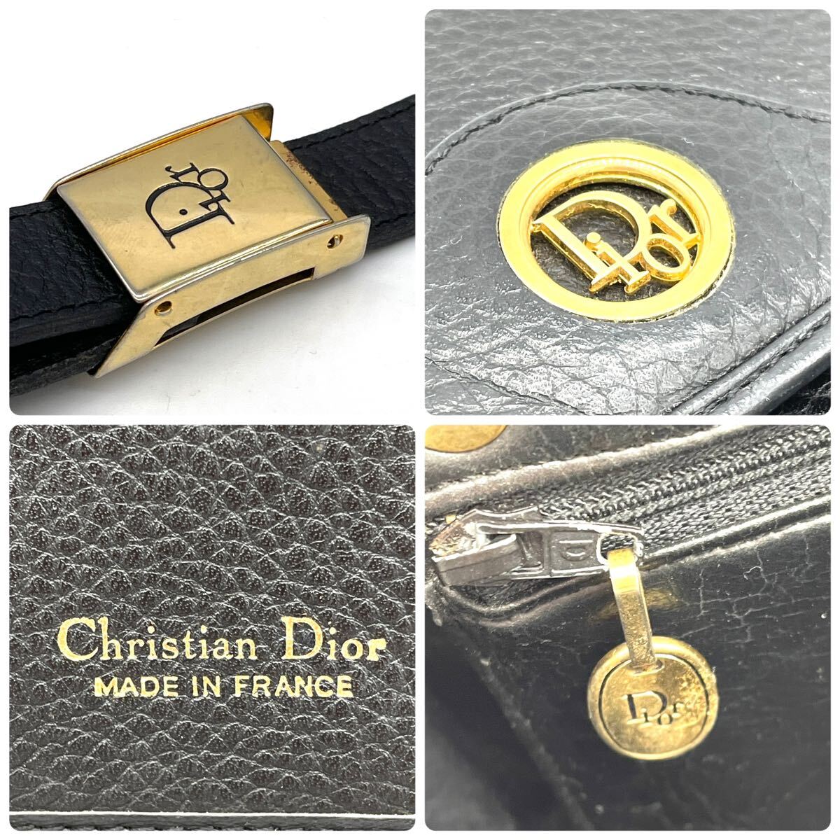 1円 Christian Dior クリスチャンディオール レザー ブラック 黒 ショルダーバッグ クロスボディ 斜めがけ Diorロゴ ゴールド金具_画像9