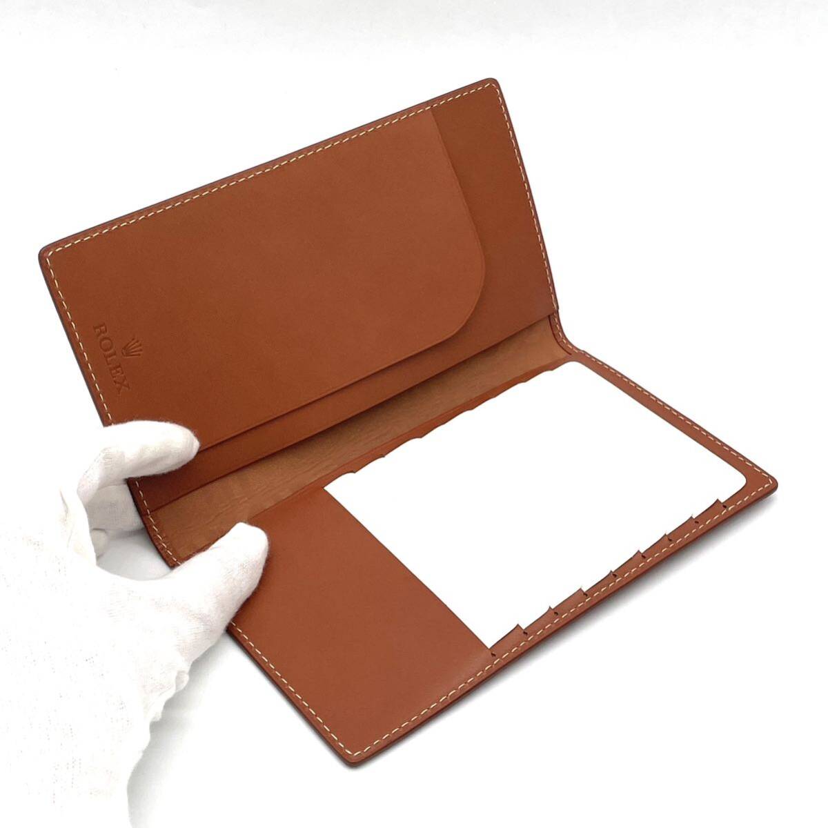 1 jpy unused storage goods ROLEX Rolex leather 2. folding . inserting card-case purse Brown natural 
