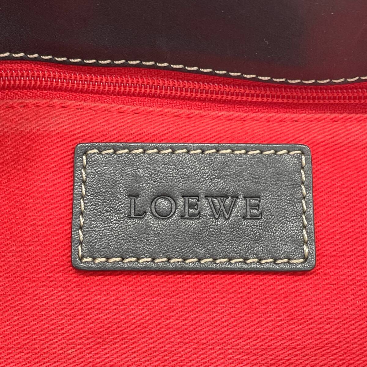 1円 美品 LOEWE ロエベ アナグラム 両面ロゴ カーフレザー ショッパートート トートバッグ ショルダー 肩掛け ブラック レディースの画像6