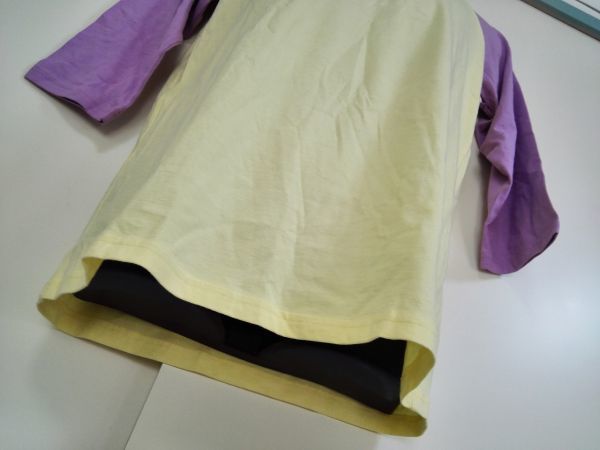 kkyj1609 ■ ラグランTシャツ ■ カットソー トップス 七分袖 イエロー×パープル 黄×紫 Mサイズくらい_画像6