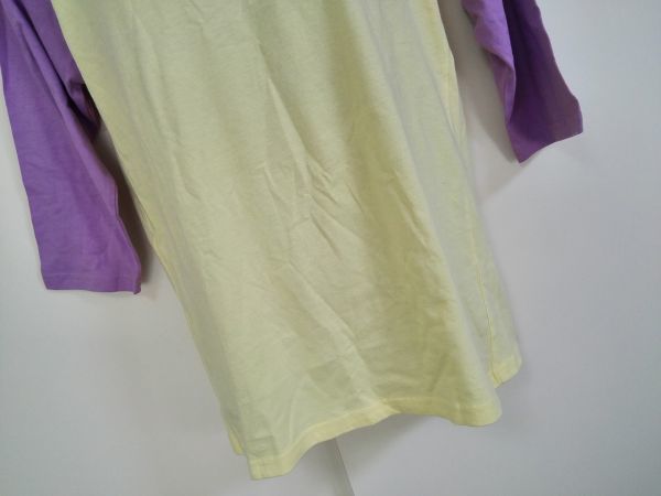 kkyj1609 ■ ラグランTシャツ ■ カットソー トップス 七分袖 イエロー×パープル 黄×紫 Mサイズくらい_画像3