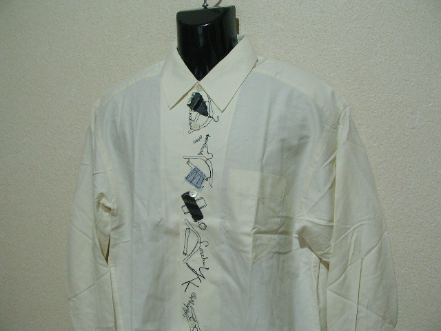 ssy8543 MONSIEUR NICOLE YUKIO KOBAYASHI ムッシュニコル 長袖 シャツ オフホワイト ■ 刺繍 ■ パッチ ビンテージ 日本製の画像2
