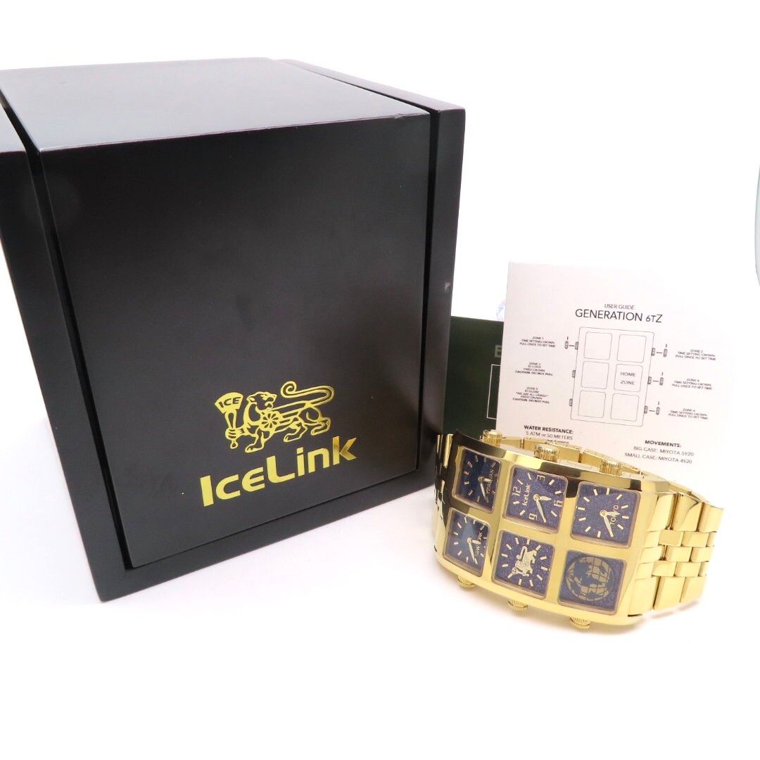 【ICE LINK】アイスリンク 時計 ’ジェネレーション BIG CASE’ 4タイムゾーン ゴールド ☆極美品☆