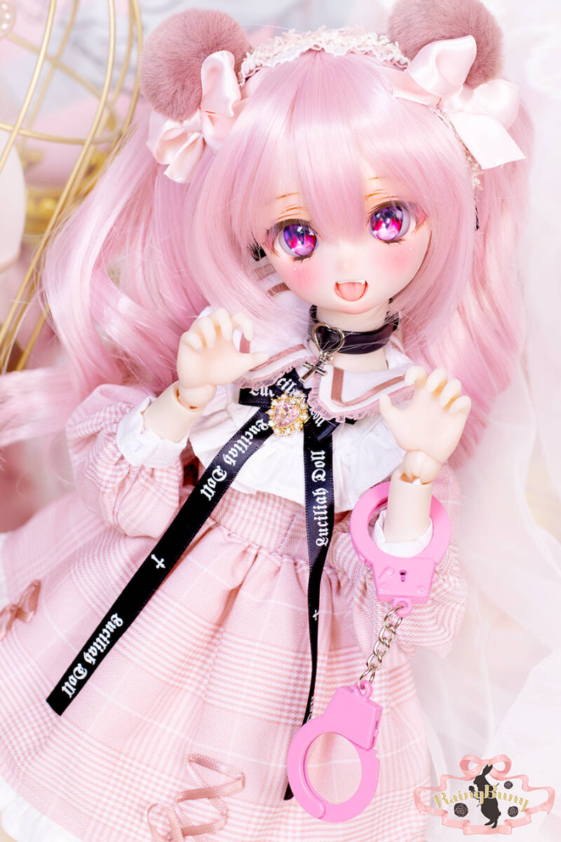 【RAINYBUNNY】DDH28 セミホワイト肌ヘッド＋レジンアイ＋ウィッグ＋クマカチューシャ レジン盛り(４点セット) ドールフィドリーム MDD_画像4