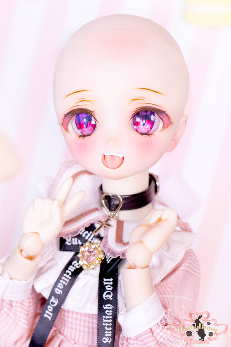 【RAINYBUNNY】DDH28 セミホワイト肌ヘッド＋レジンアイ＋ウィッグ＋クマカチューシャ レジン盛り(４点セット) ドールフィドリーム MDD_画像10