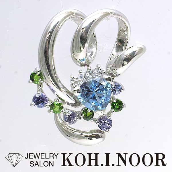 【値下げ】 プラチナ クロムダイオプサイド タンザナイト 0.08ct ダイヤモンド 1.46ct ブルートパーズ Pt900 トップ ペンダント トパーズ