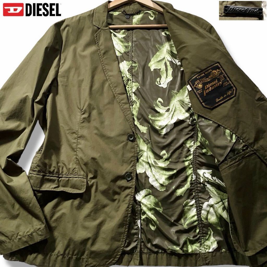 極美品/XXLサイズ●DIESEL ディーゼル 薄手 テーラードジャケット サラサラコットン 軽量 ロゴ金具 袖ロゴタグ 裏地花柄 フラワー 春夏 3L_画像1