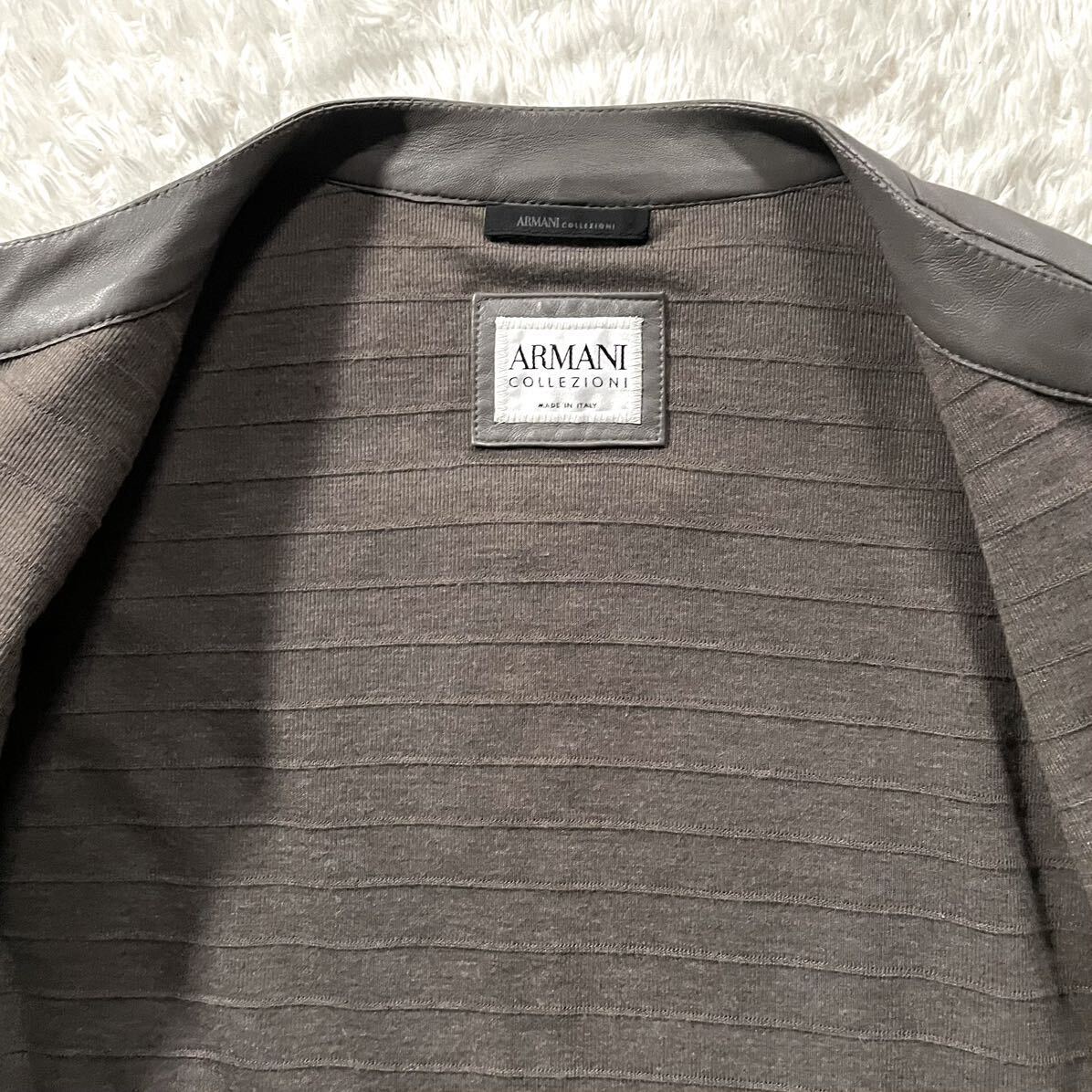 極美品/XLサイズ●アルマーニ コレツィオーニ ラムレザー ジャケット ライダース ARMANI COLLEZIONI ダブルジップ 羊革 蛇腹 ジャバラ風 54_画像8