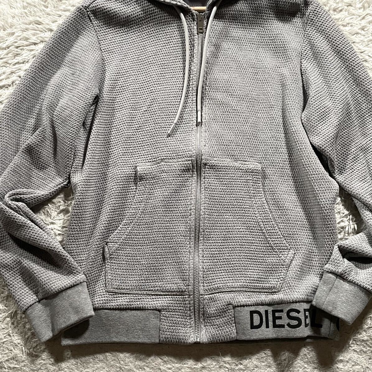 極美品/Lサイズ●DIESEL ディーゼル ワッフル風 ジップ パーカー フード ジャケット 凸凹 3D生地 ストレッチ リブDIESELロゴ 春 スプリング_画像4