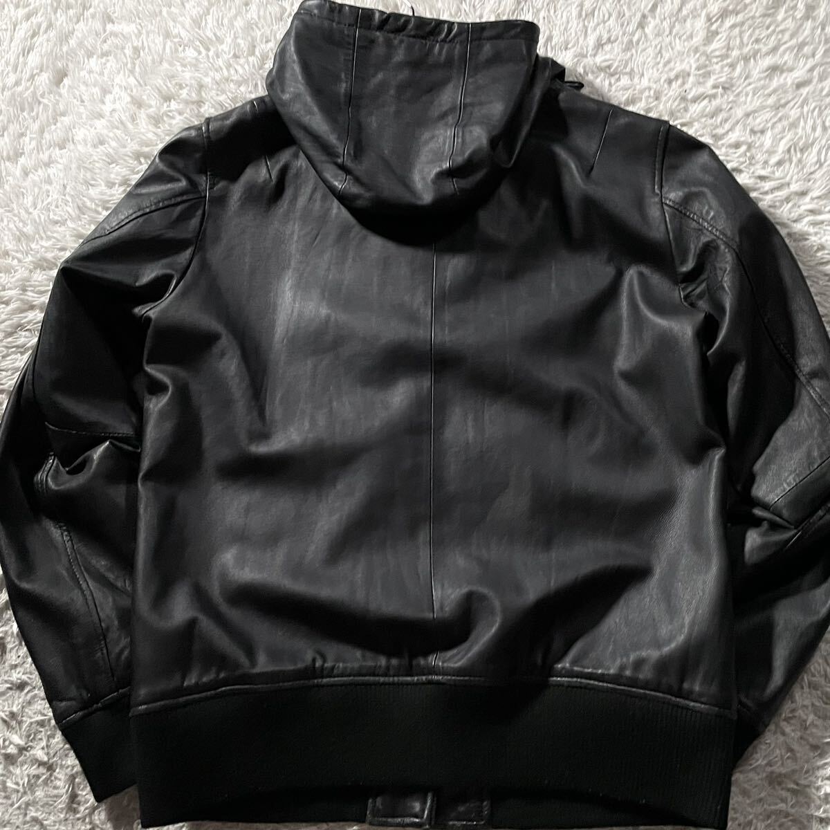 L size * Urban Research URBAN RESEARCH ram leather Parker jacket Rider's sheep leather double Zip fastener black black 40
