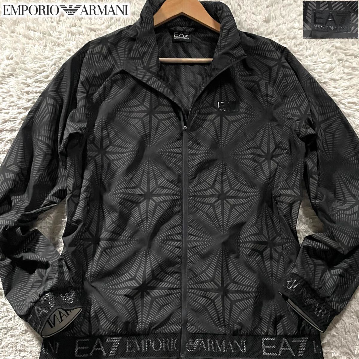 未使用級/L相当●エンポリオ アルマーニ ナイロン ジップジャケット ブルゾン EMPORIO ARMANI 春 スプリング 胸元EA7ロゴ 総柄 幾何学模様の画像2