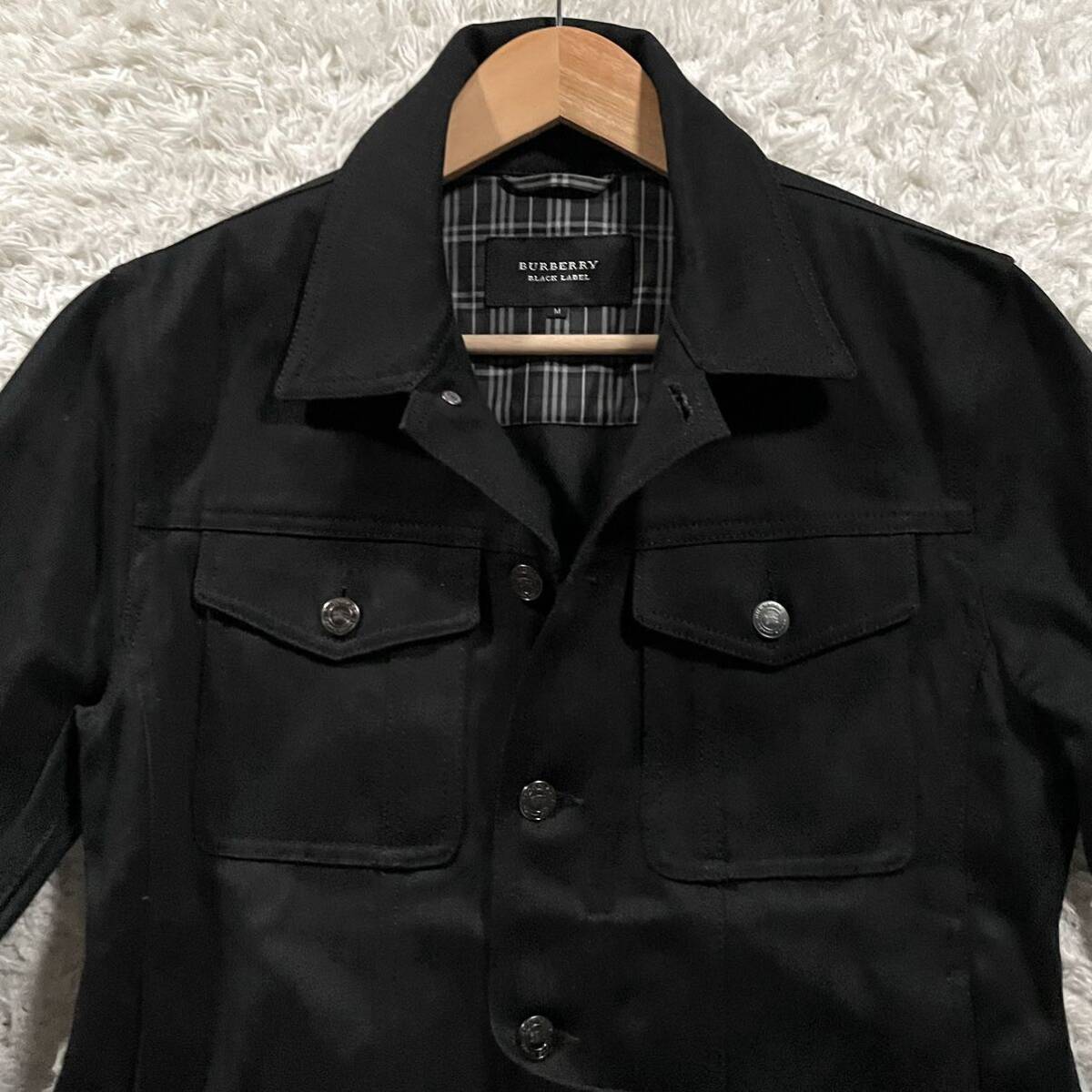 未使用級●バーバリーブラックレーベル デニムジャケット Gジャン ジージャン ブルゾン BURBERRY BLACK LABEL 裏地ノバチェック 黒 Mサイズの画像3