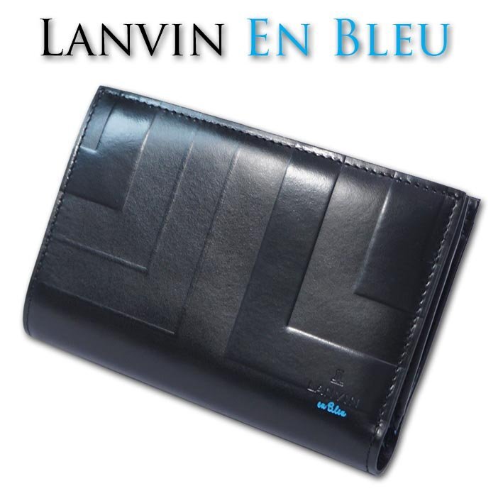 ランバンオンブルー LANVIN en Bleu 牛革 二つ折り財布 リスター メンズ ブラック 黒 正規品 新品 セミ長財布 箱なし 定価18,700円