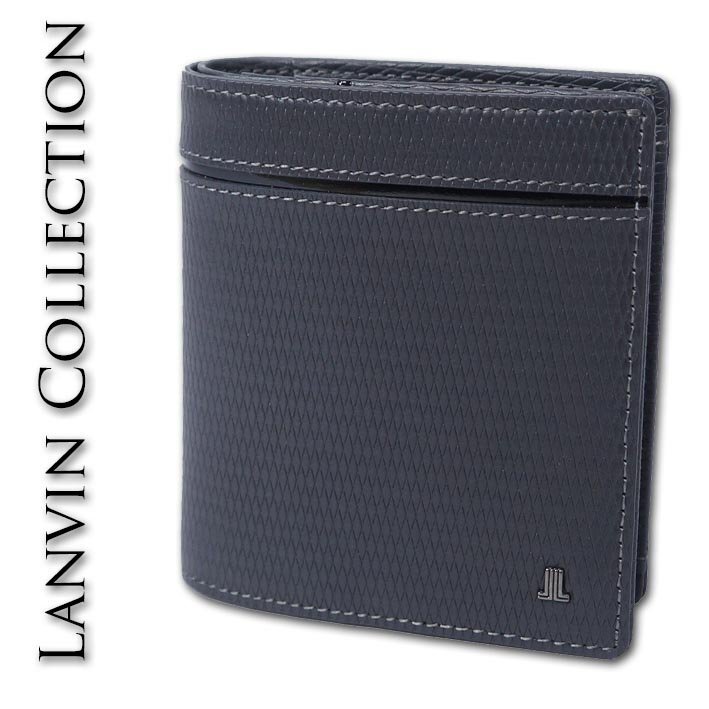 ランバンコレクション LANVIN COLLECTION 牛革 二つ折り財布 メンズ グレー 正規品 新品 コンパクト ミニ財布 箱なし