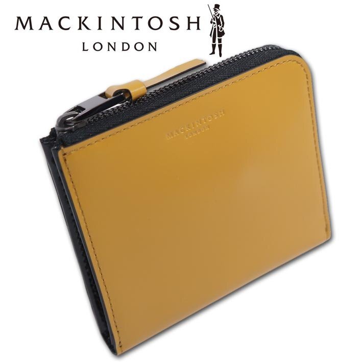 マッキントッシュロンドン MACKINTOSH LONDON コードバン調 L字ファスナー 二つ折り財布 LAVA メンズ イエロー 新品 正規品 ガラスレザー