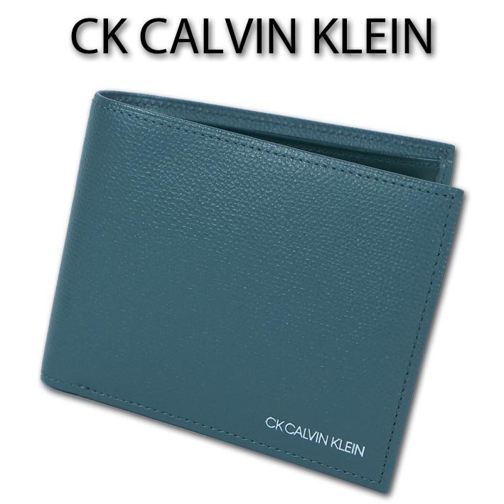 CKカルバンクライン CK CALVIN KLEIN 牛革 中ベラ付き 二つ折り財布 メンズ グリーン系 サンプル品 正規品 箱なし