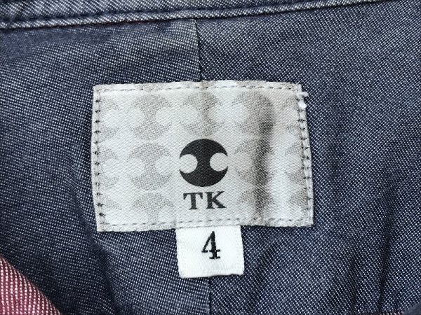 TK TAKEO KIKUCHI タケオキクチ メンズ 胸ポケット付き カラー長袖シャツ 4 エンジ_画像2